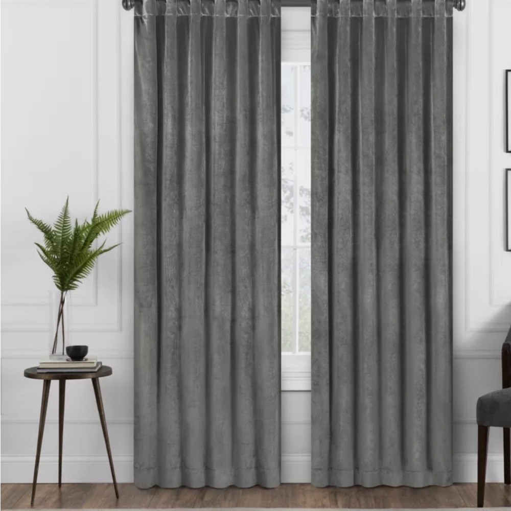 Stunning Grey Velvet 100% Blackout Mercer Curtains 50” W X 63” L. Two panels.